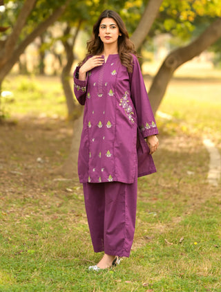 Purple Embroidered 2pc Dress