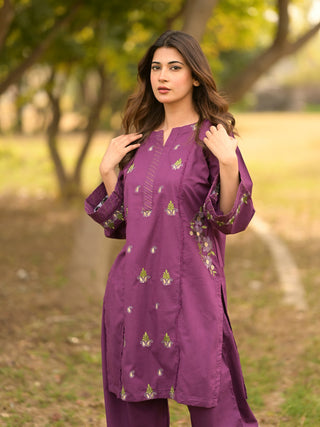 Purple Embroidered 2pc Dress