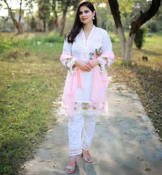 Chicken Embroidered White Dress